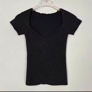 Black Square Neck Short Sleeve Knit Top